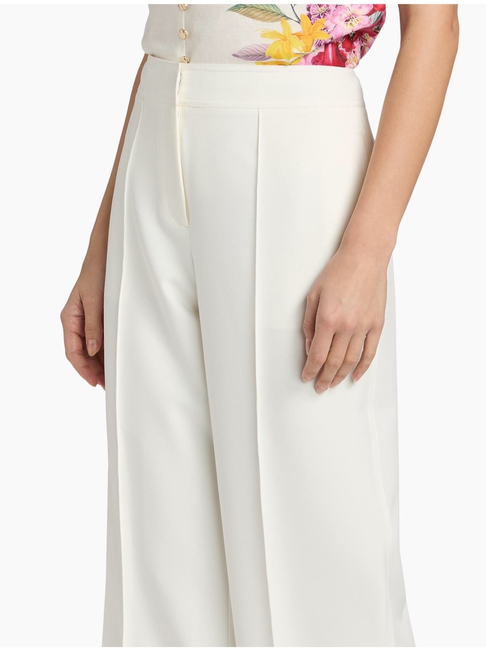 Elie Tahari Cream Wide-Leg High-Rise Trousers